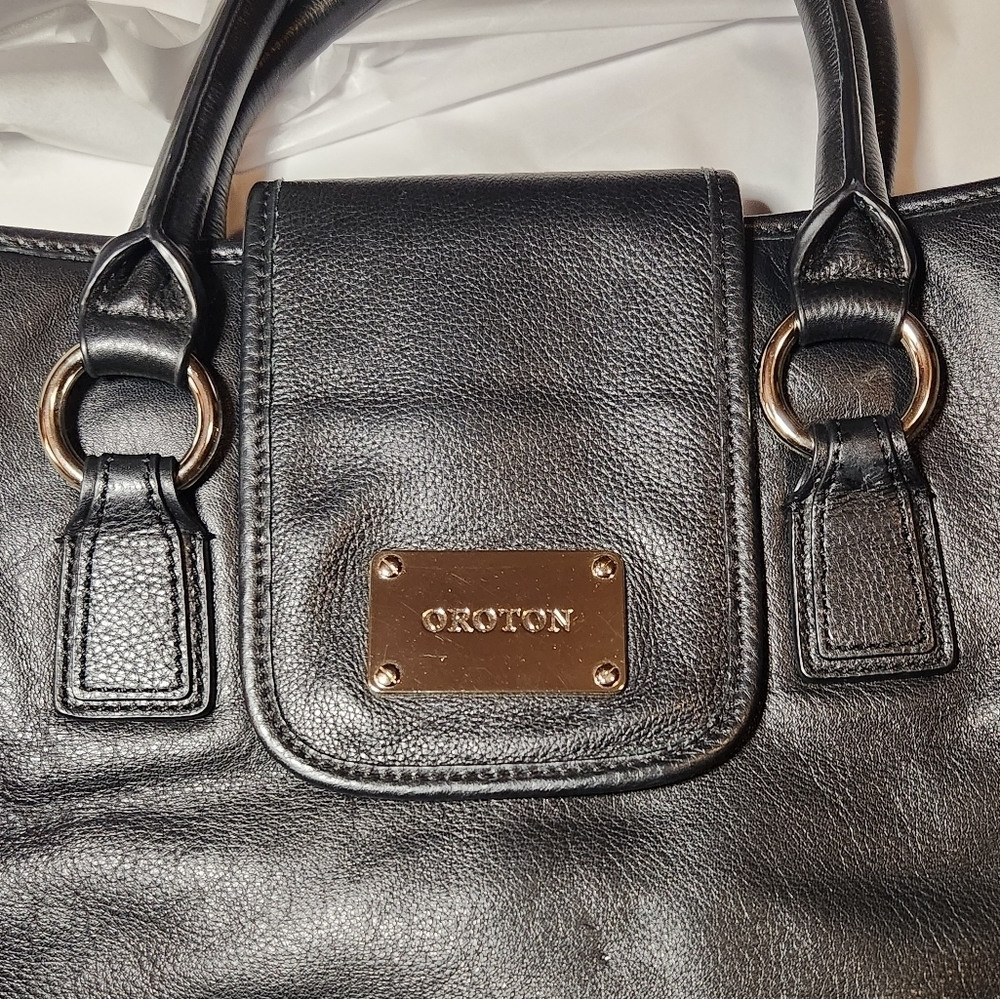 Oroton Black Large Pebbled Leather HandBag Travel Office - Picture 6 of 11
